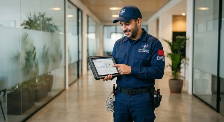 Pest control professional using quickbooks software 2024